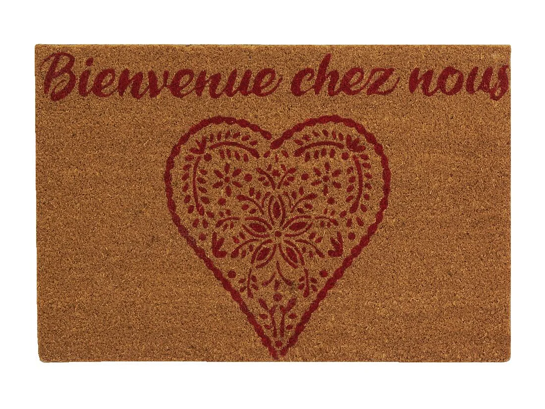 Paillasson en fibre de coco 60 x 40 cm Coeur bienvenue chez nous