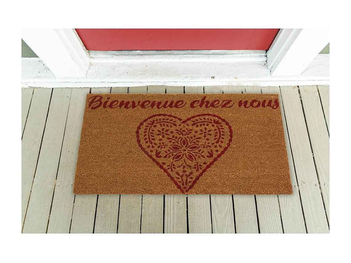 Paillasson en fibre de coco 60 x 40 cm Coeur bienvenue chez nous
