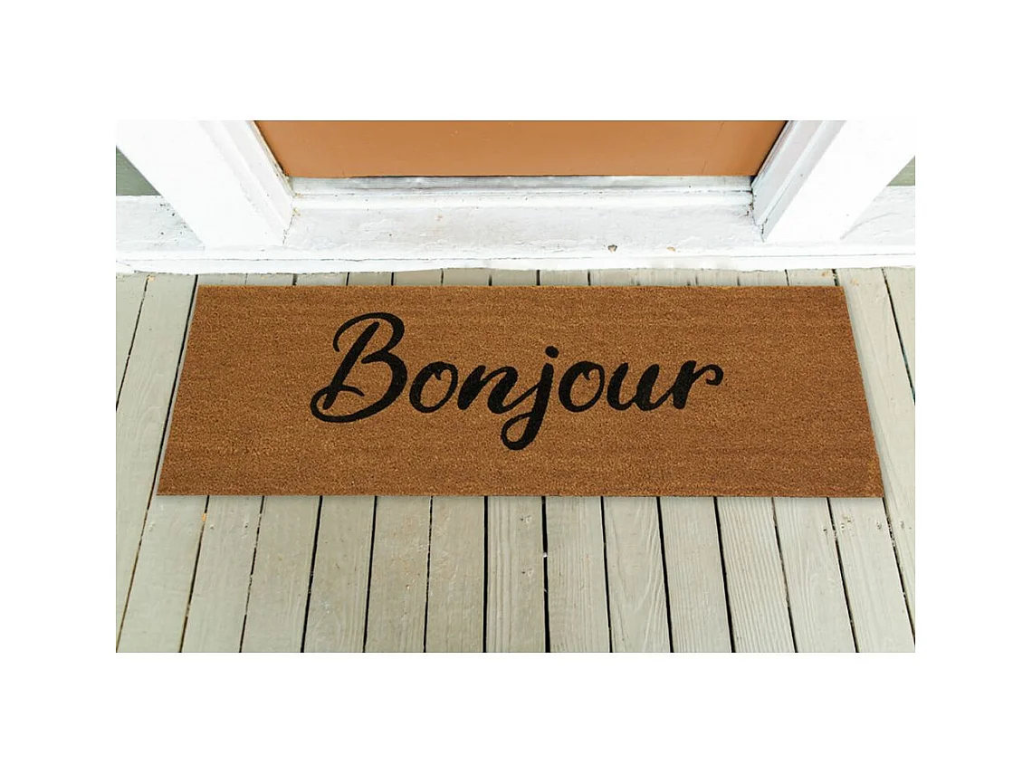 Paillasson grande taille en coco 120 x 40 cm Bonjour