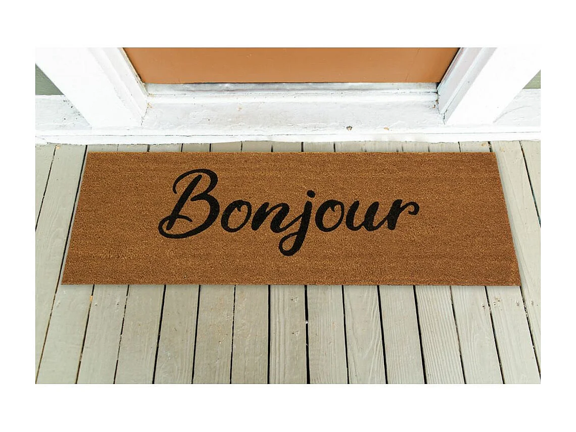 Große Fußmatte Bonjour aus Kokosfasern