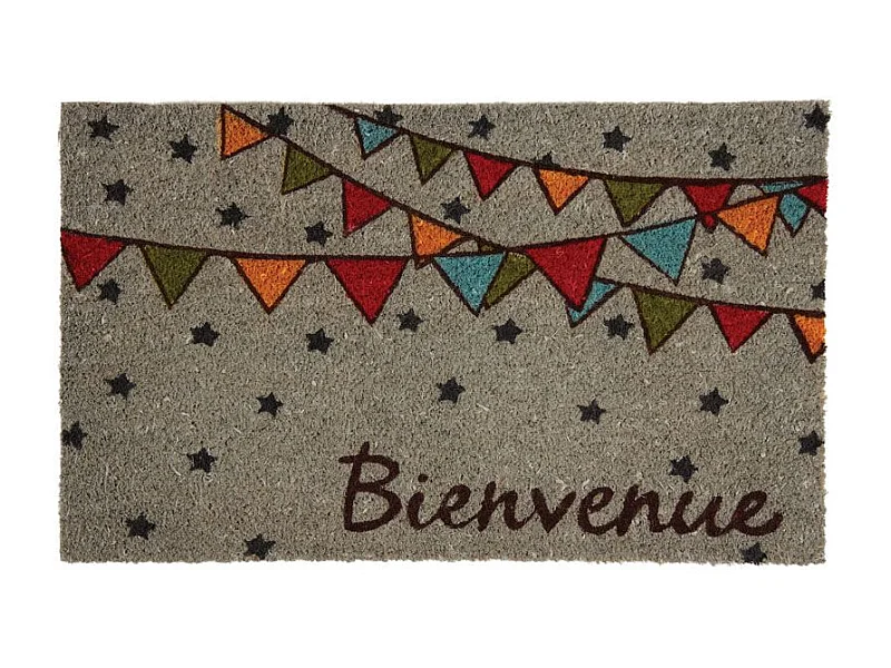 Paillasson coco teintée 75 x 45 cm Fanions bienvenue