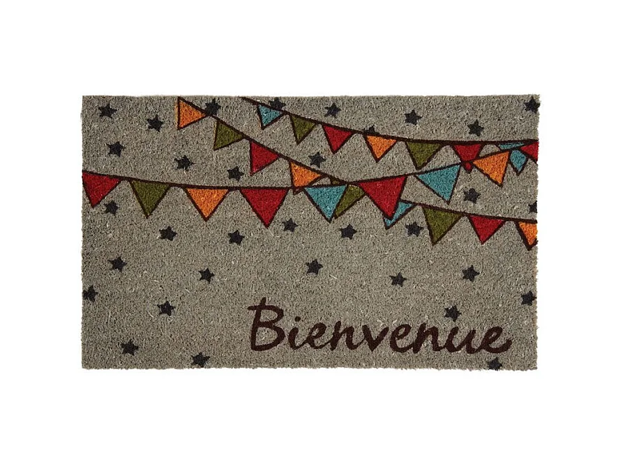 Paillasson coco teintée 75 x 45 cm Fanions bienvenue
