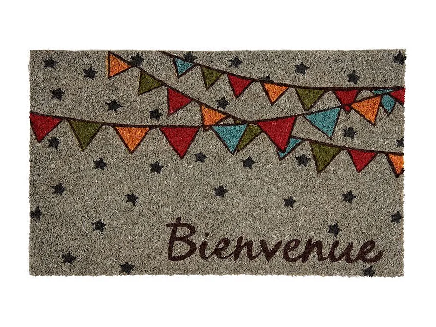 Paillasson coco teintée 75 x 45 cm Fanions bienvenue