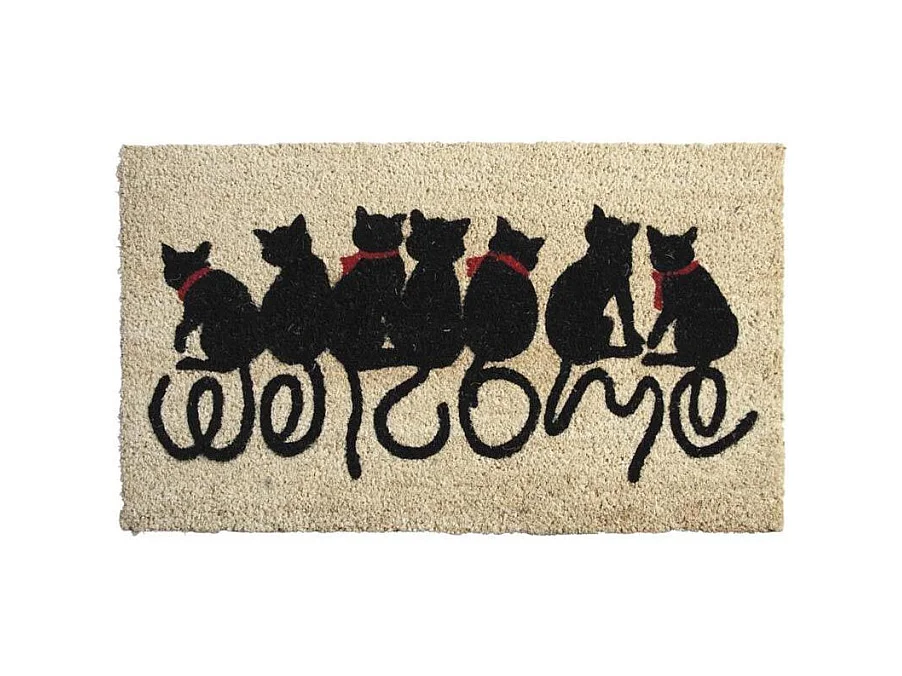 Paillasson en coco avec inscriptions 75 x 45 cm Chats welcome