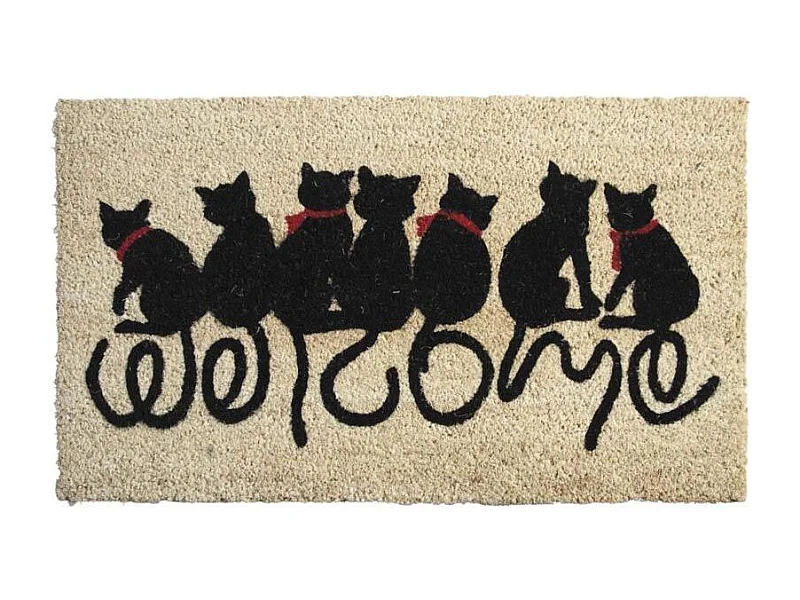 Paillasson en coco avec inscriptions 75 x 45 cm Chats welcome