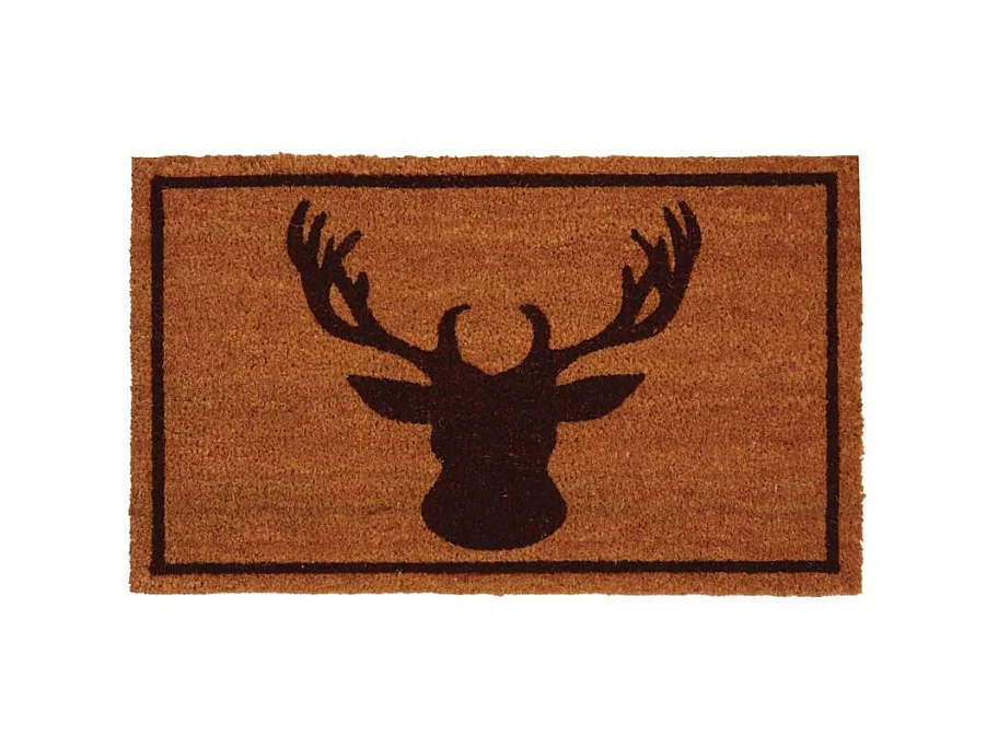 Paillasson coco intérieur extérieur 75 x 45 cm Tête de cerf encadrée