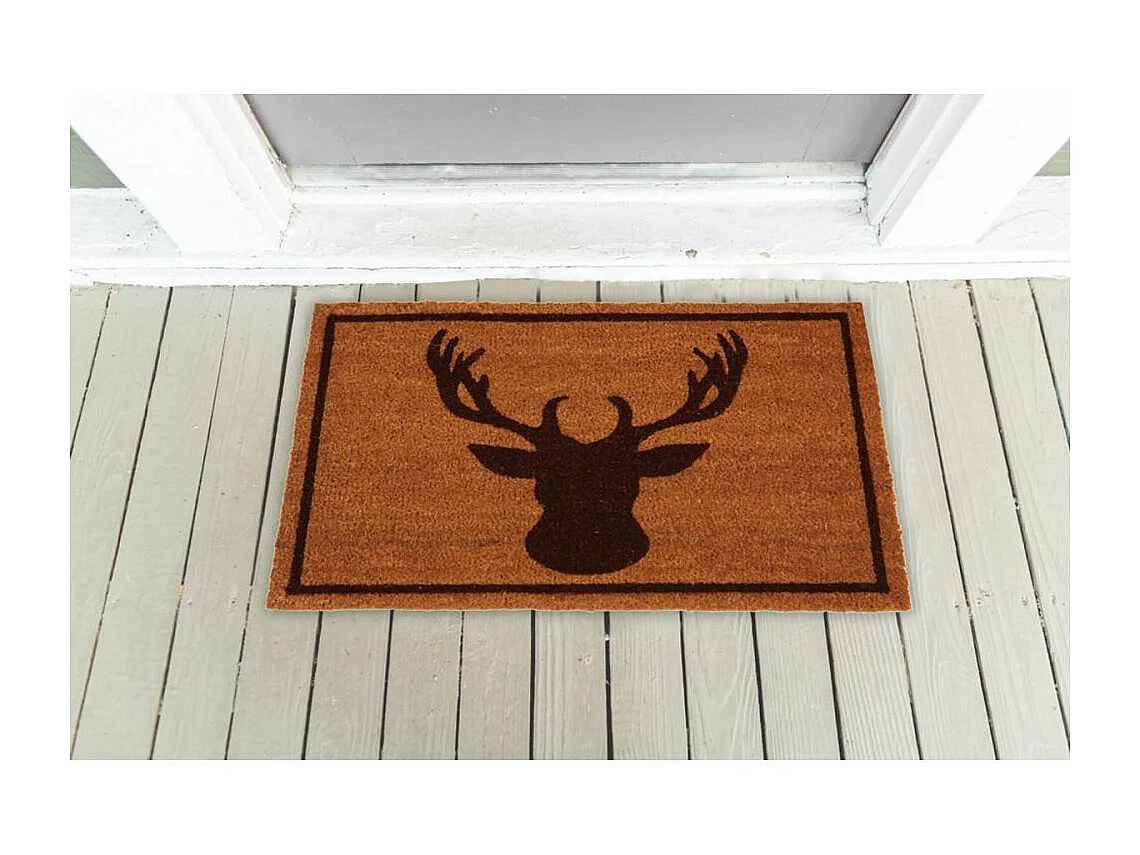 Paillasson coco intérieur extérieur 75 x 45 cm Tête de cerf encadrée