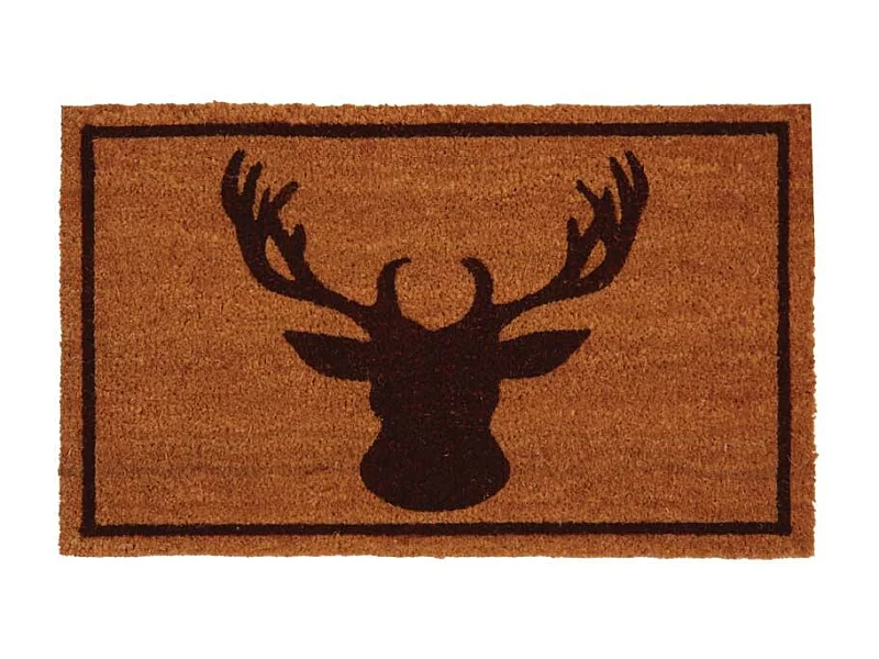 Paillasson coco intérieur extérieur 75 x 45 cm Tête de cerf encadrée
