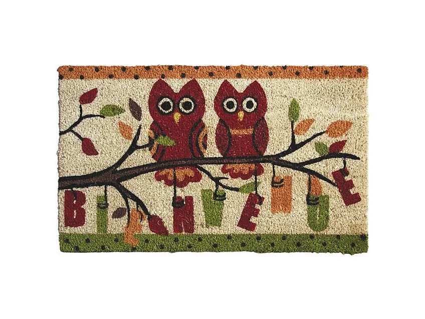 Paillasson en coco avec inscriptions 75 x 45 cm Hiboux bienvenue