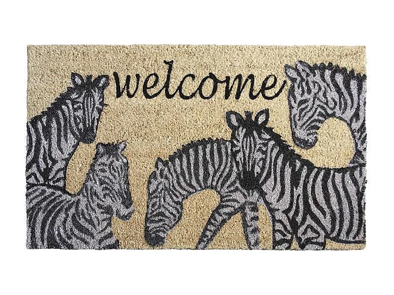 Paillasson en coco avec inscriptions 75 x 45 cm Zèbres welcome