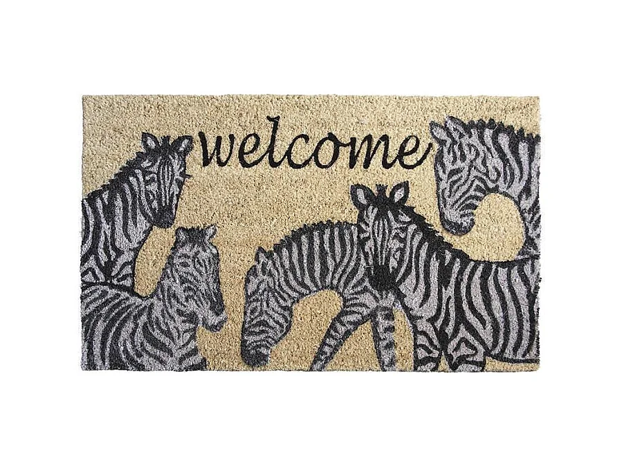 Paillasson en coco avec inscriptions 75 x 45 cm Zèbres welcome