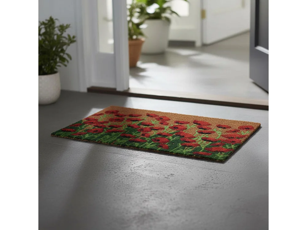 Paillasson en coco et PVC 60 x 40 cm Coquelicots