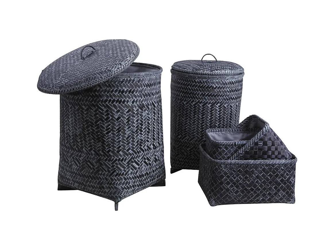 2 paniers à linge + 3 corbeilles en palmier (Lot de 5)