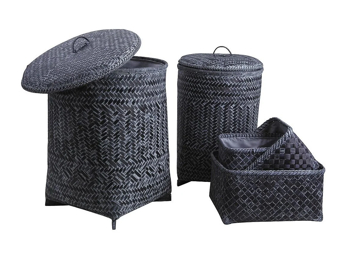 2 paniers à linge + 3 corbeilles en palmier (Lot de 5)