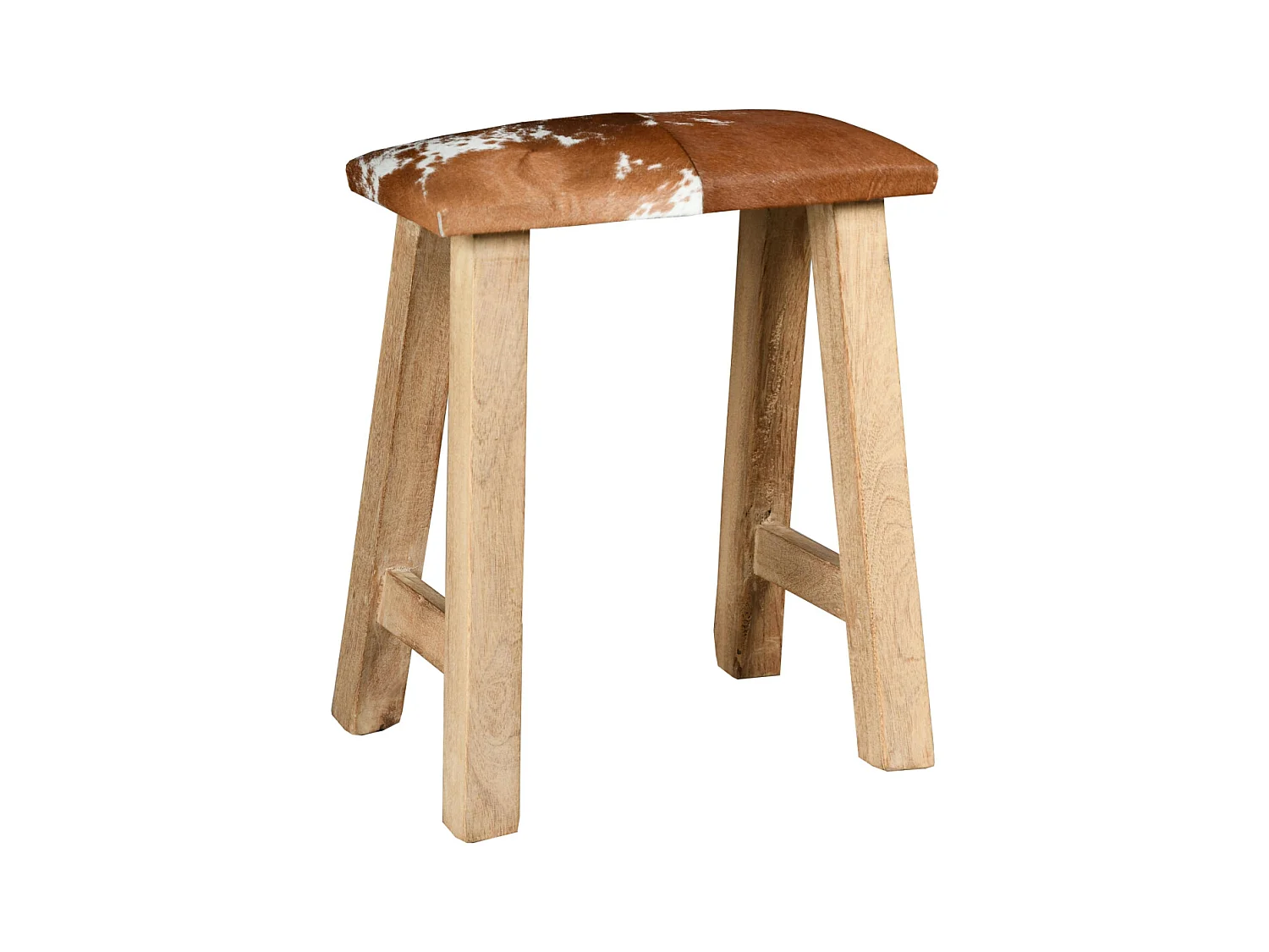 Tabouret rectangle en bois recyclé et peau de vache