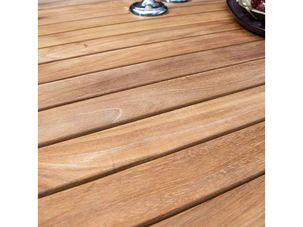 Ensemble BALITECK 6/10p en aluminium noir et plateau en Teck avec 6 fauteuils et 4 chaises pliantes en aluminium et textilène