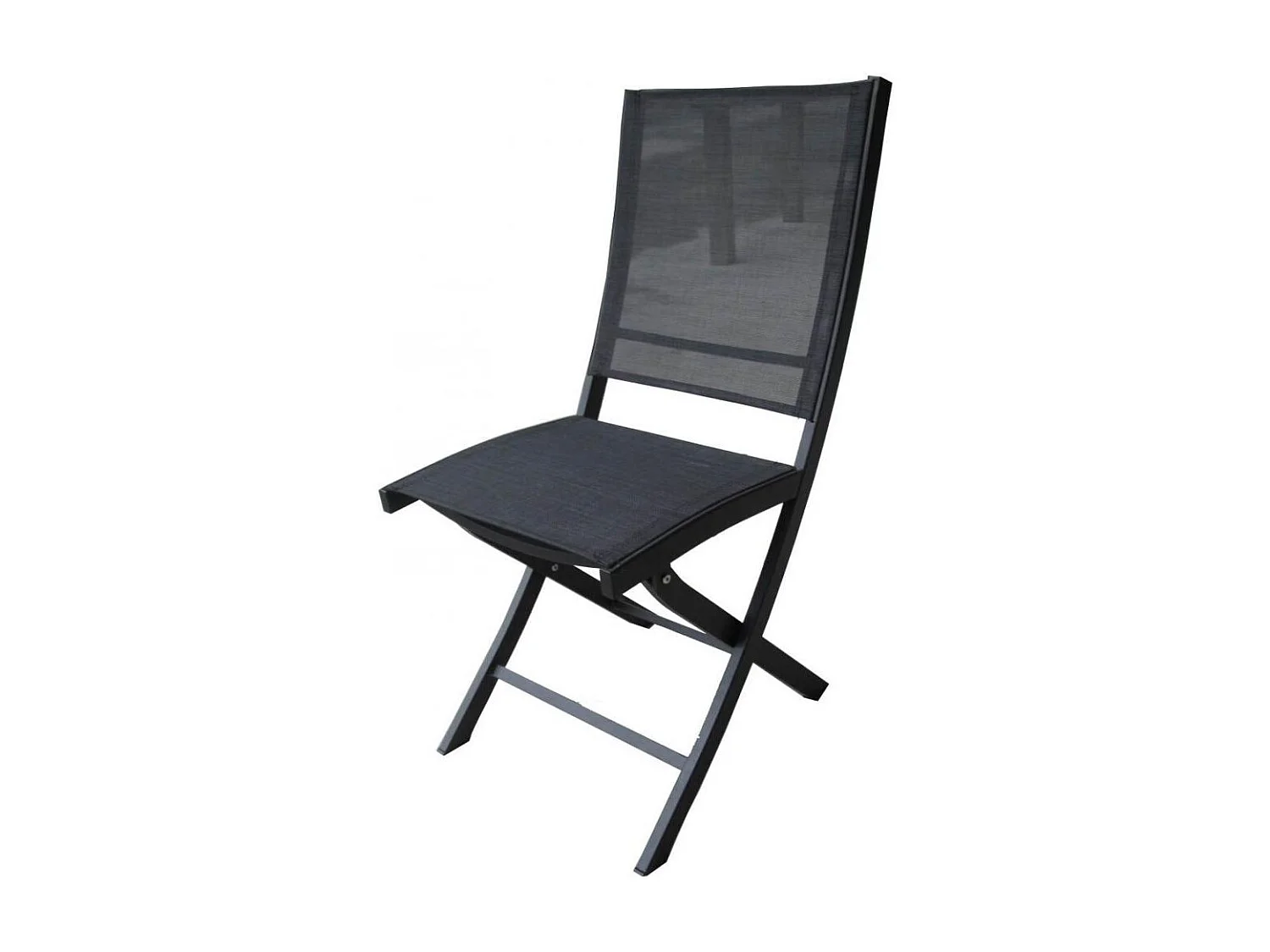 Ensemble BALITECK 6/10p en aluminium noir et plateau en Teck avec 6 fauteuils et 4 chaises pliantes en aluminium et textilène