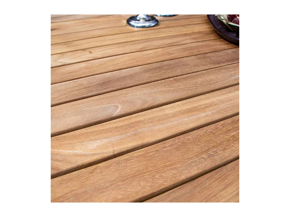 Ensemble BALITECK 6/10p en aluminium noir, plateau en Teck avec 6 fauteuils