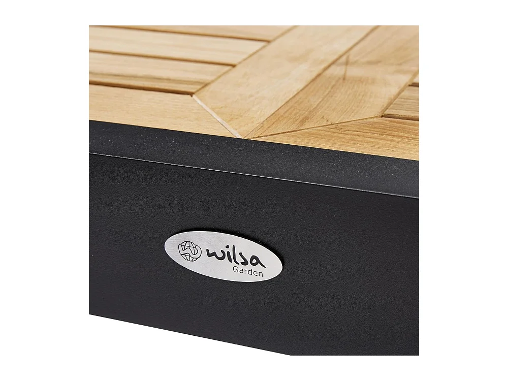 Ensemble BALITECK 6/10p en aluminium noir, plateau en Teck avec 6 fauteuils