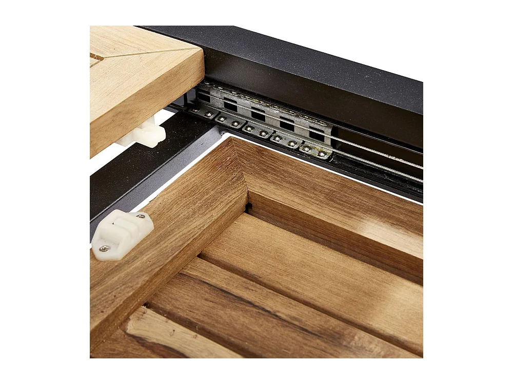 Ensemble BALITECK 6/10p en aluminium noir, plateau en Teck avec 6 fauteuils