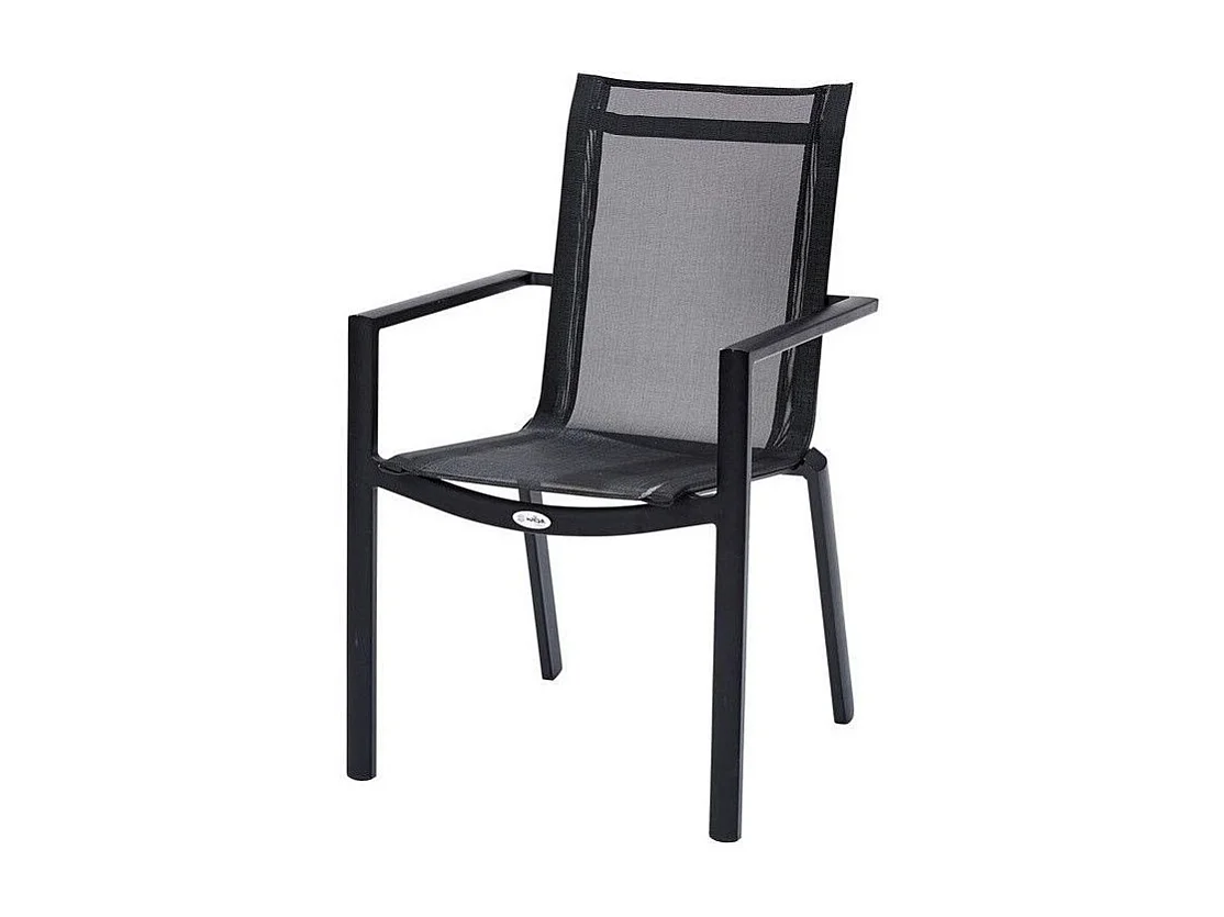 Ensemble BALITECK 6/10p en aluminium noir, plateau en Teck avec 6 fauteuils