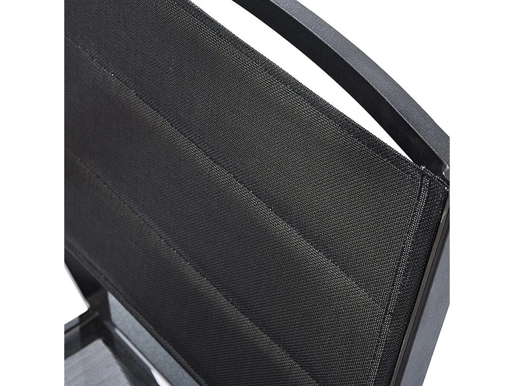 Ensemble BALITECK 6/10p en aluminium noir, plateau en Teck avec 6 fauteuils