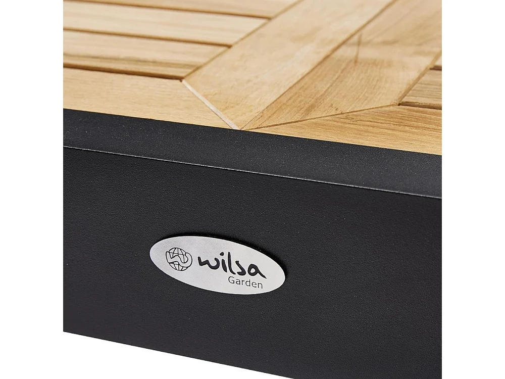 Ensemble BALITECK 6/10p en aluminium noir, plateau en Teck avec 6 fauteuils