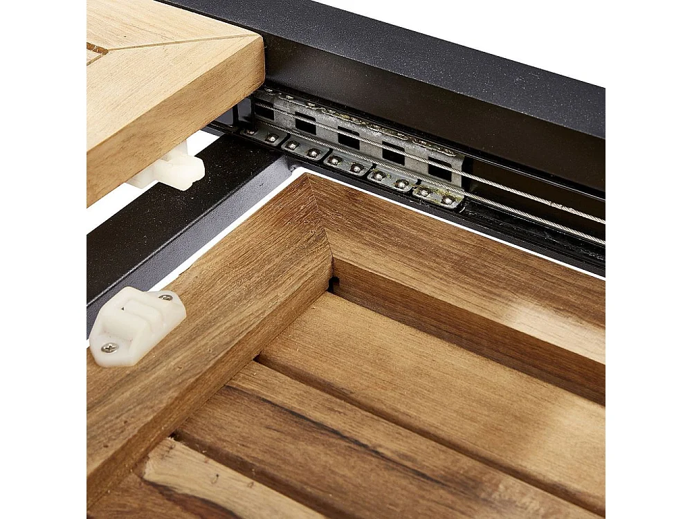 Ensemble BALITECK 6/10p en aluminium noir, plateau en Teck avec 6 fauteuils