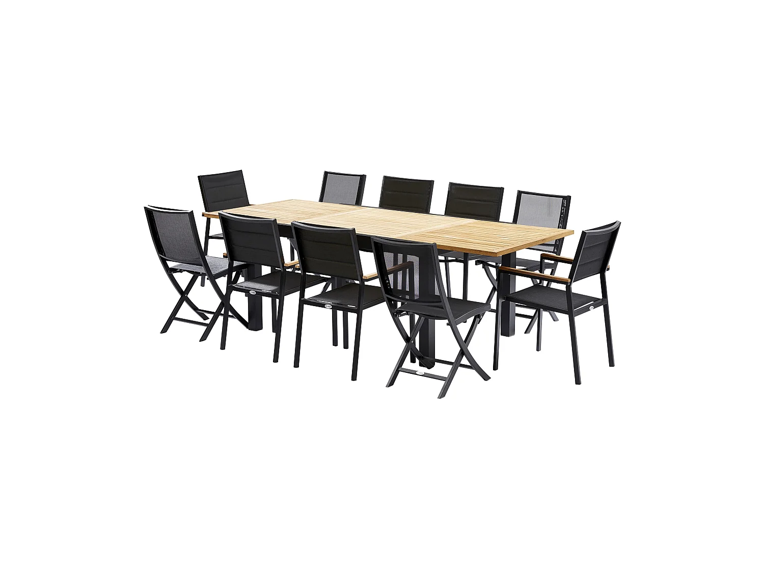 Ensemble de jardin aluminium et teck noir extensible 6/10P BALITECK