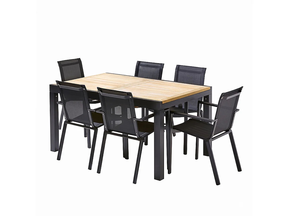 Ensemble de jardin aluminium et teck noir extensible 6/10P BALITECK
