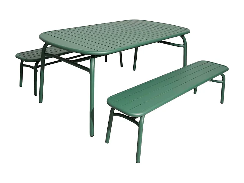Ensemble table et 2 bancs de jardin en aluminium Oscar