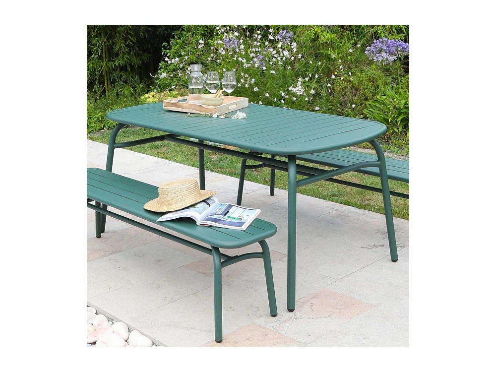 Ensemble table et 2 bancs de jardin en aluminium Oscar