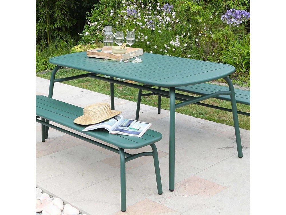 Ensemble table et 2 bancs de jardin en aluminium Oscar