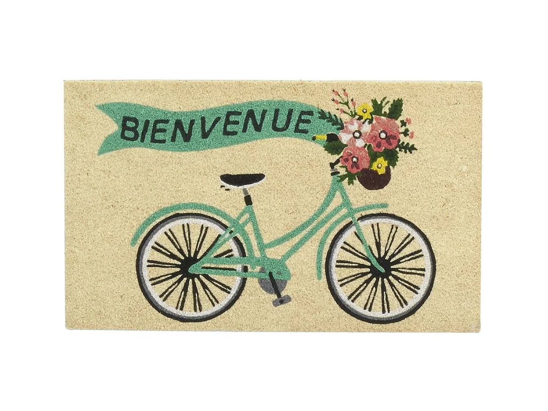 Paillasson en coco avec inscriptions 75 x 45 cm Vélo bienvenue