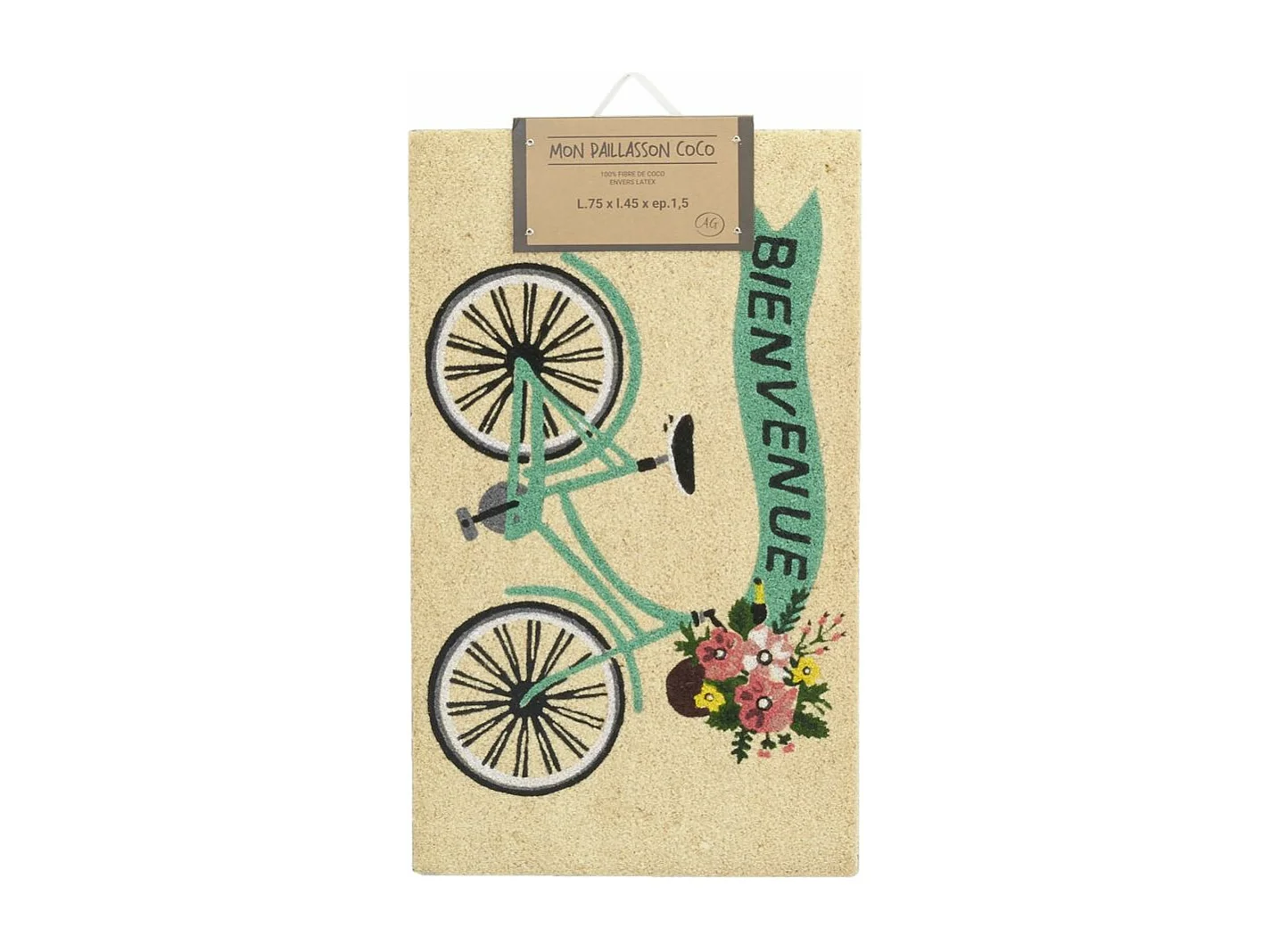 Paillasson en coco avec inscriptions 75 x 45 cm Vélo bienvenue