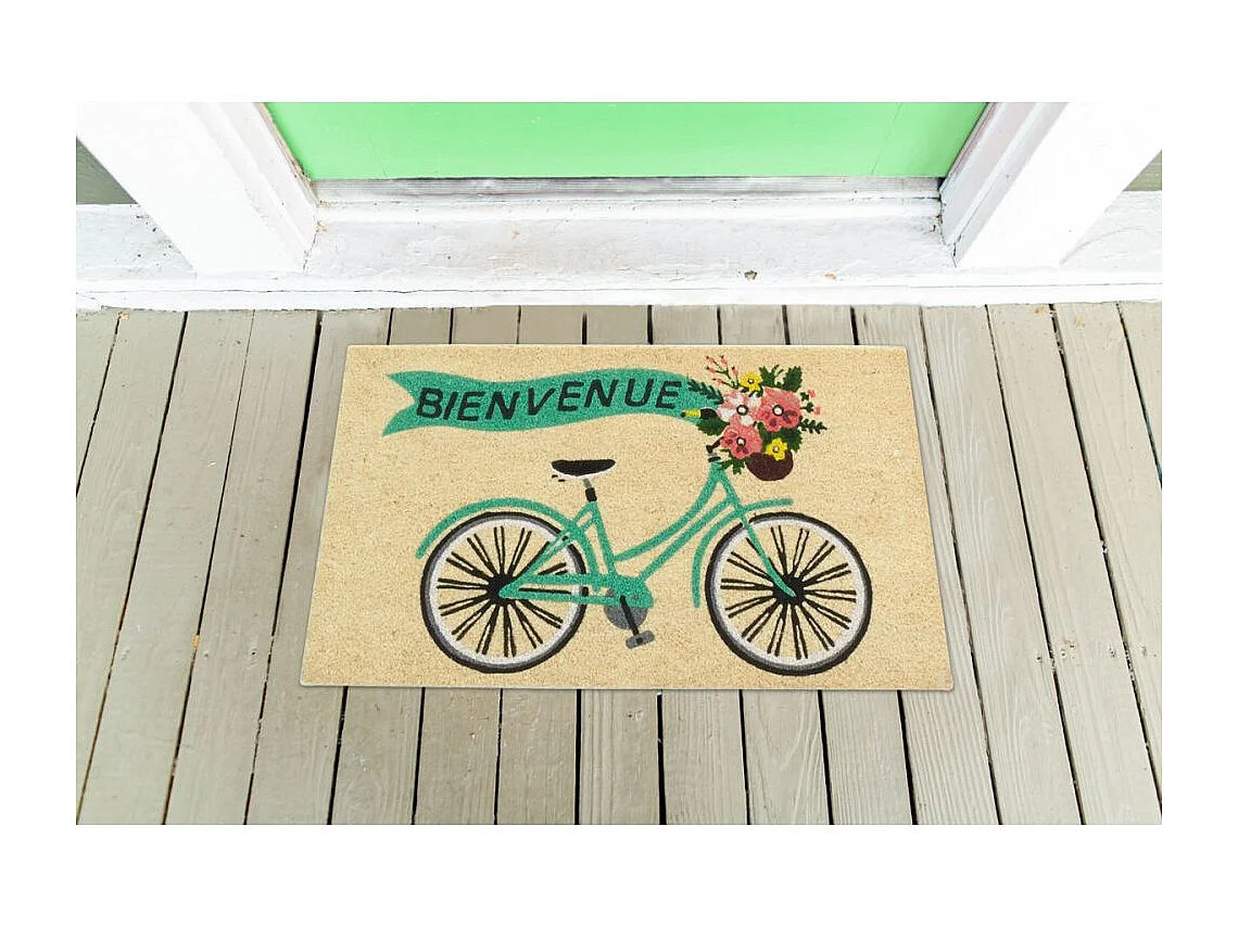Paillasson en coco avec inscriptions 75 x 45 cm Vélo bienvenue