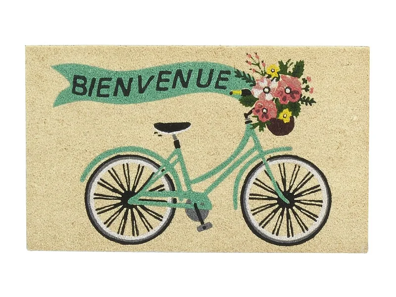 Paillasson en coco avec inscriptions 75 x 45 cm Vélo bienvenue