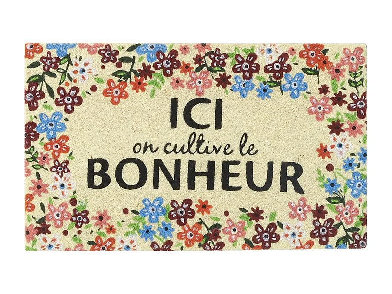 Paillasson en coco avec inscriptions 75 x 45 cm Ici on cultive le bonheur