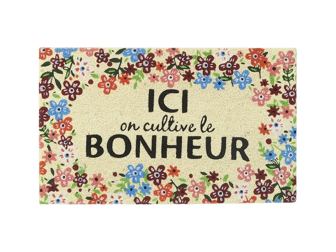 Paillasson en coco avec inscriptions 75 x 45 cm Ici on cultive le bonheur