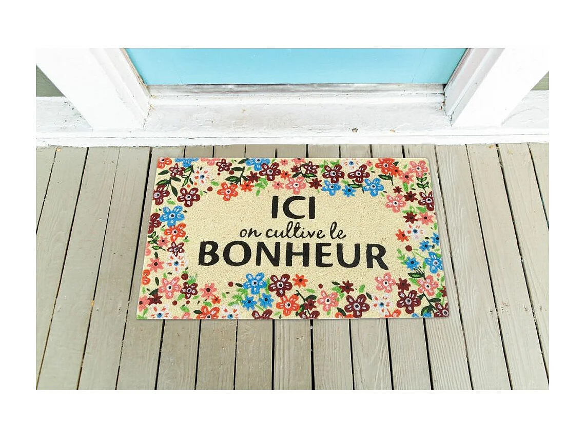 Paillasson en coco avec inscriptions 75 x 45 cm Ici on cultive le bonheur