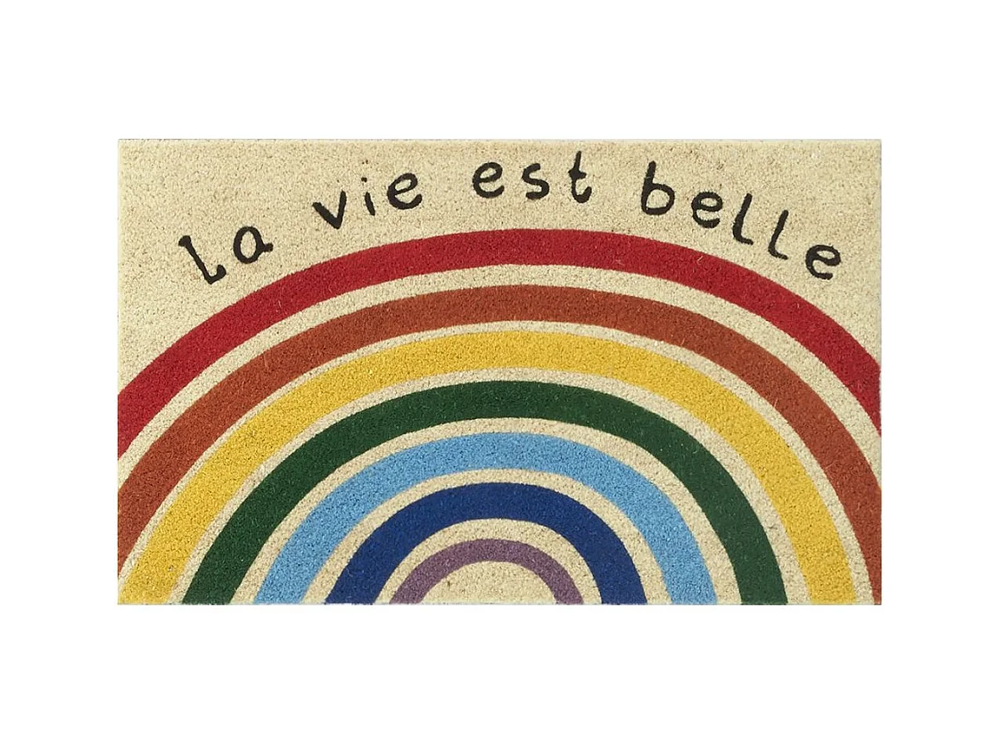 Paillasson en coco avec inscriptions 75 x 45 cm Arc en ciel la vie est belle