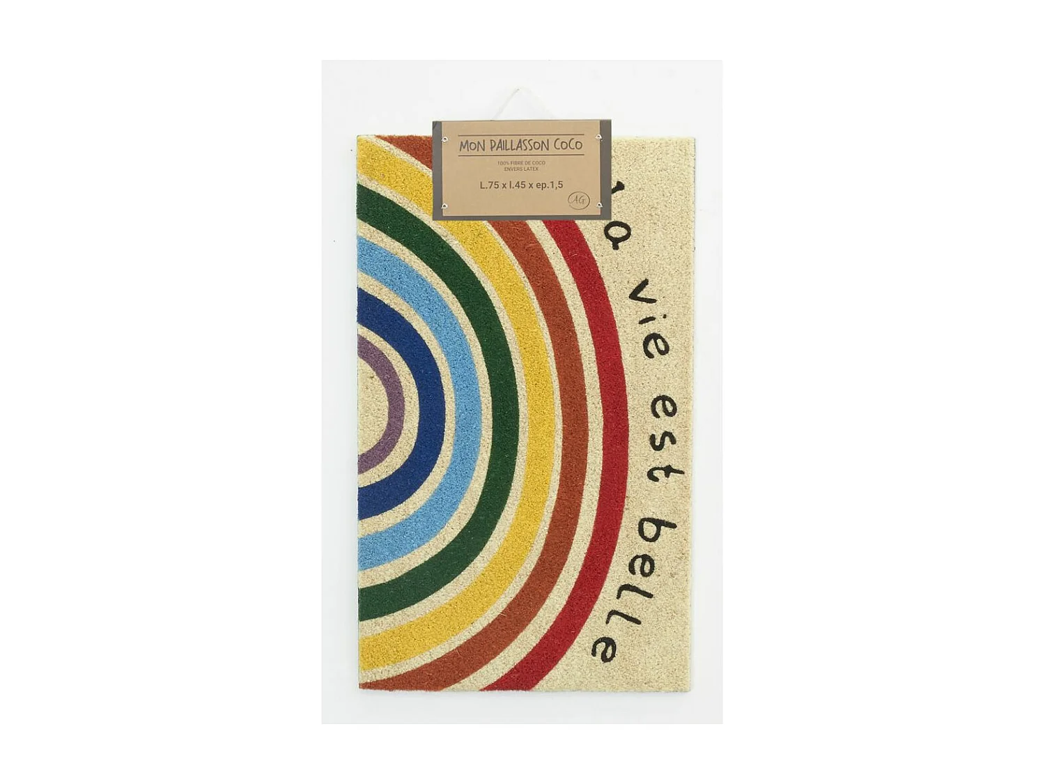 Paillasson en coco avec inscriptions 75 x 45 cm Arc en ciel la vie est belle