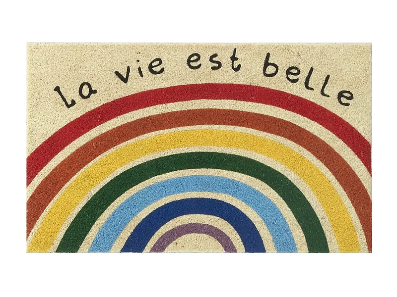 Paillasson en coco avec inscriptions 75 x 45 cm Arc en ciel la vie est belle