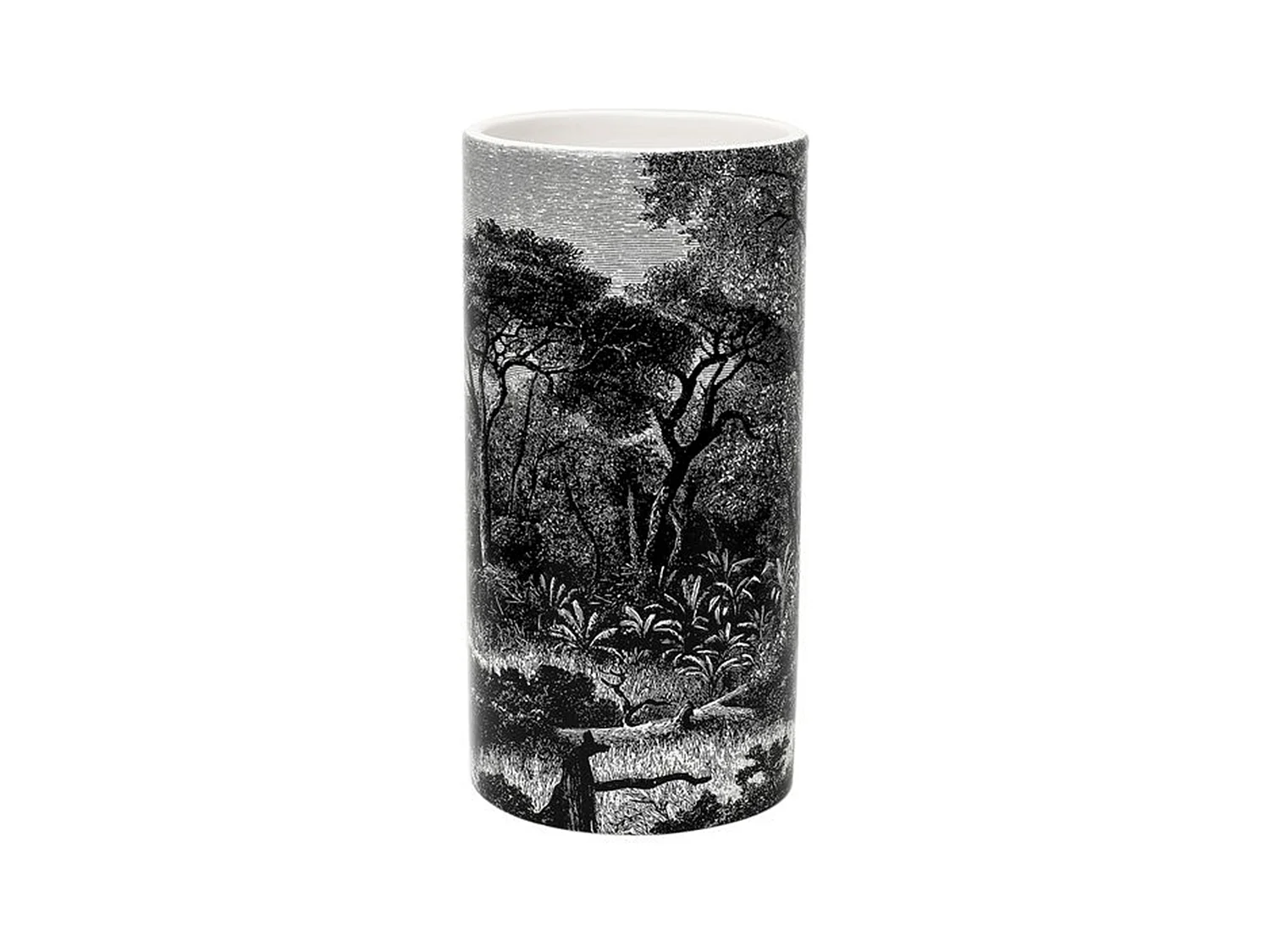 Vase Ceramique Cylindre Black Forest H25cm Noir, Blanc