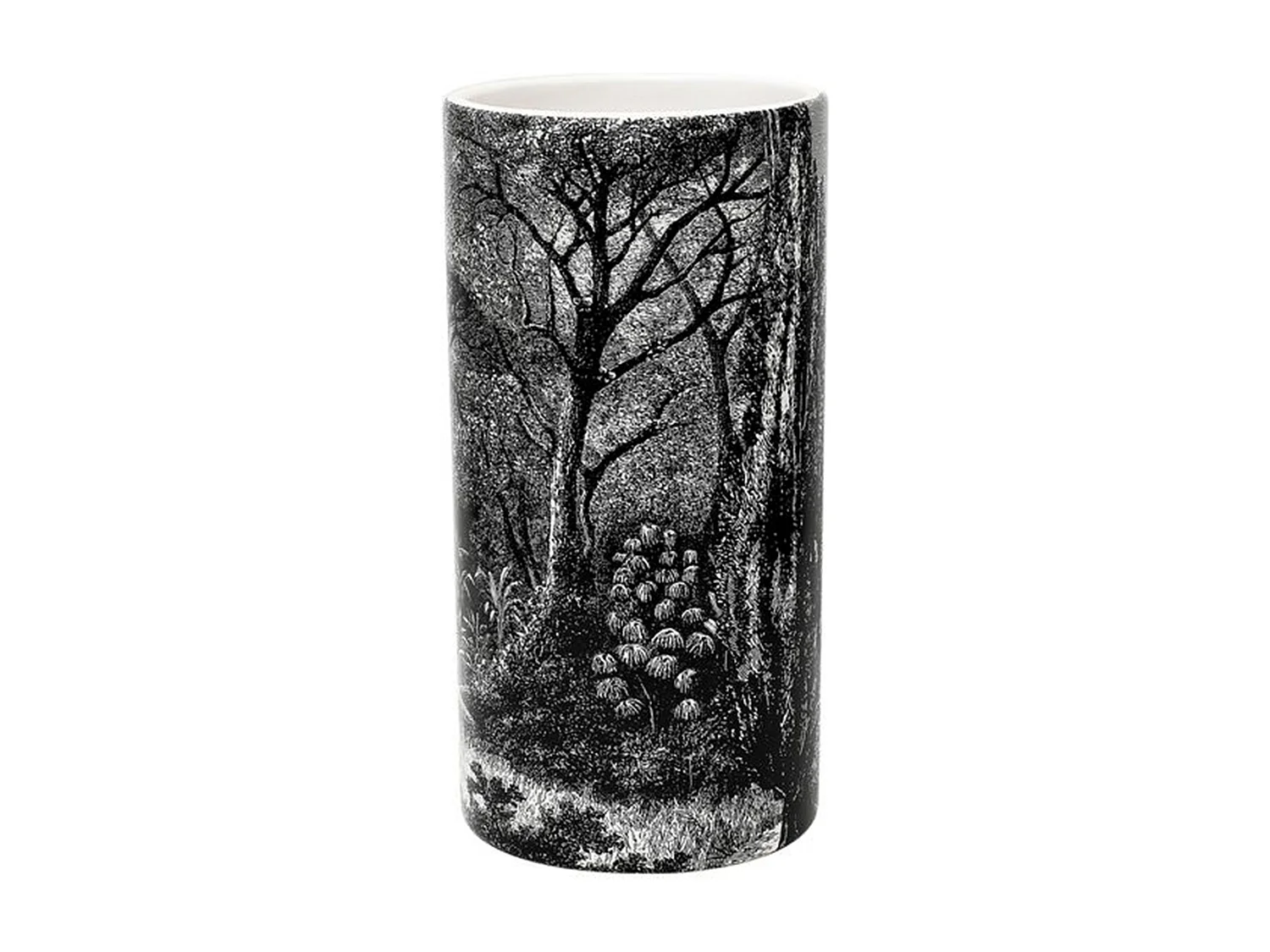 Vase Ceramique Cylindre Black Forest H25cm Noir, Blanc