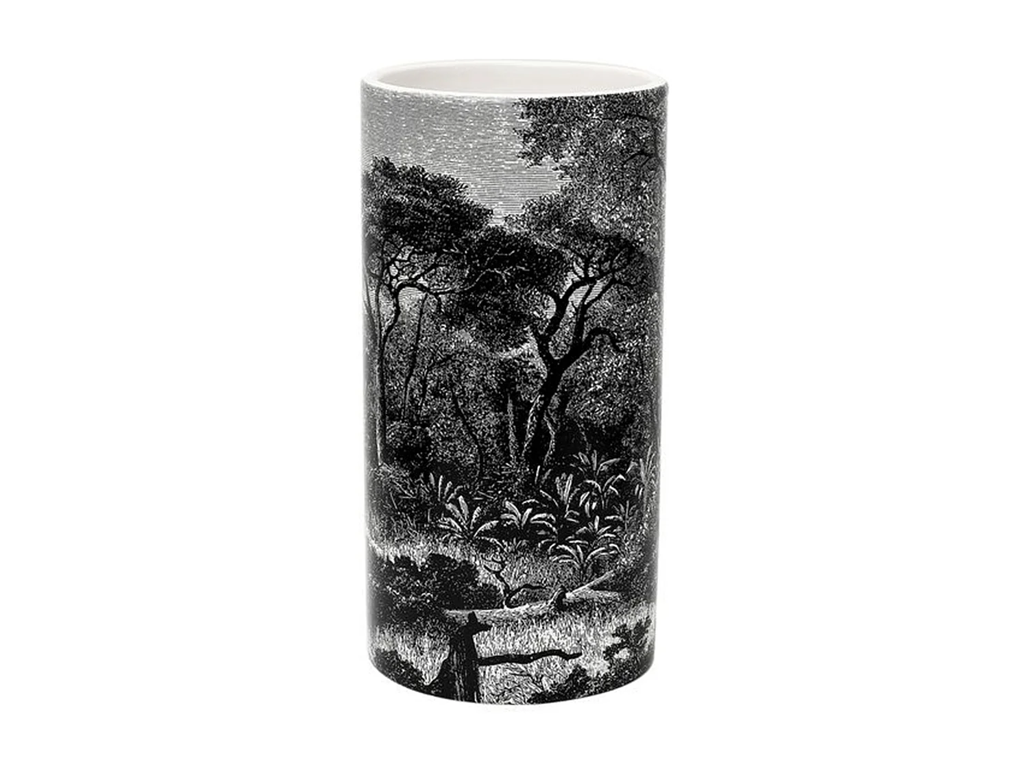 Vase Ceramique Cylindre Black Forest H25cm Noir, Blanc