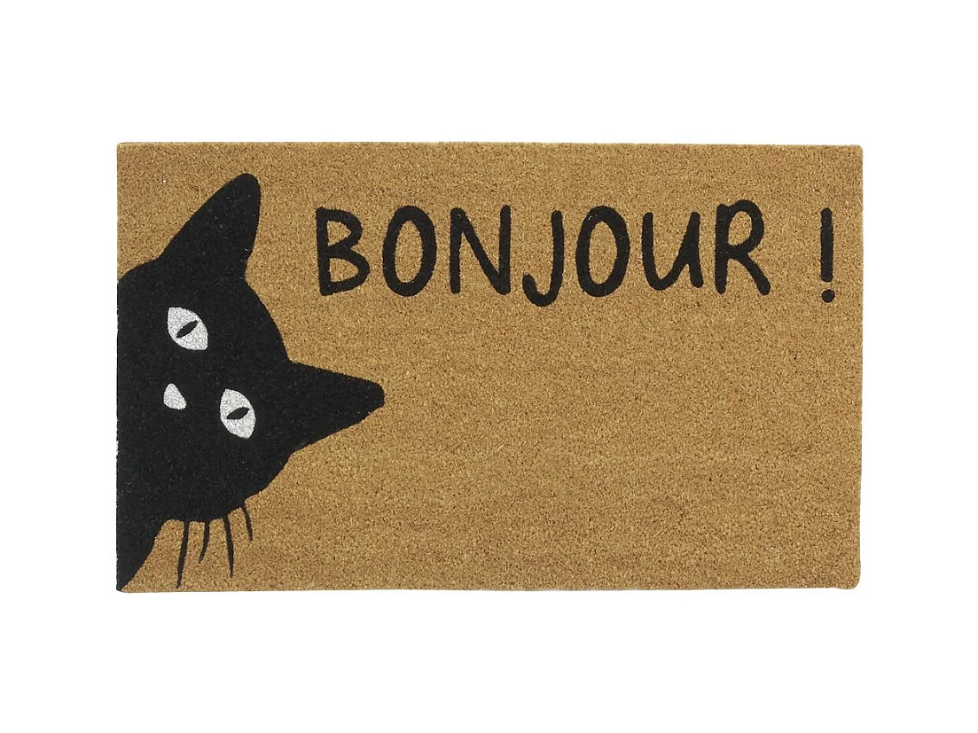 Paillasson coco intérieur extérieur 75 x 45 cm Chat bonjour