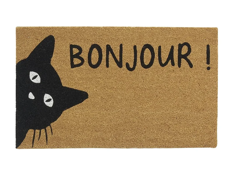 Paillasson coco intérieur extérieur 75 x 45 cm Chat bonjour