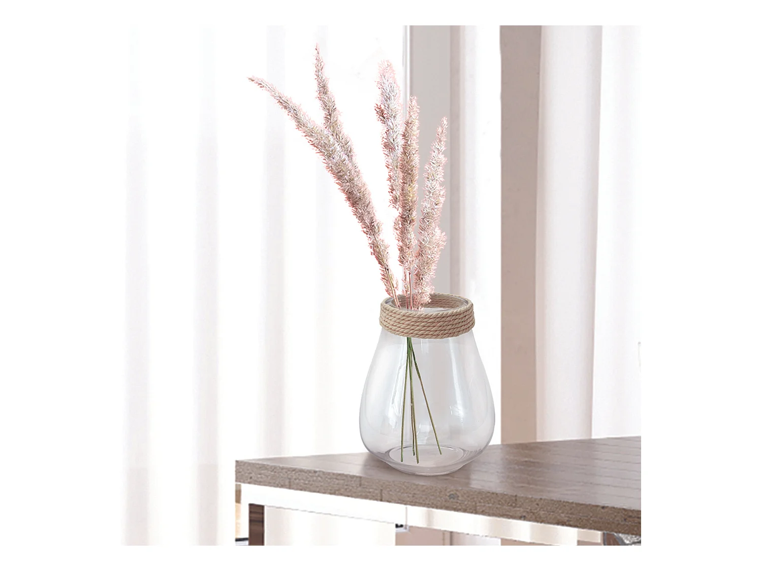 Vase Verre Avec Cordage 25cm Transparent, Beige