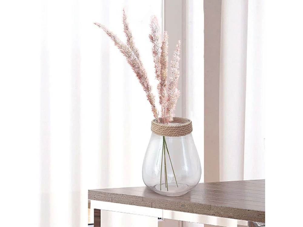 Vase Verre Avec Cordage 25cm Transparent, Beige